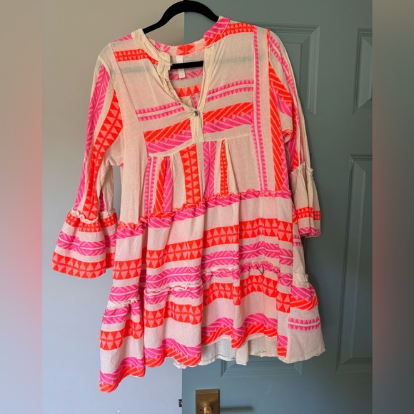 Cotton Mini Dress Hot Pink / Orange - Picture 3 of 6